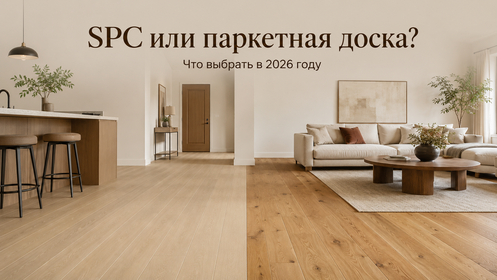 Сравнение качественного SPC толщиной от 5 мм и натуральной паркетной доски в современном интерьере — что выбрать для квартиры в 2026 году.