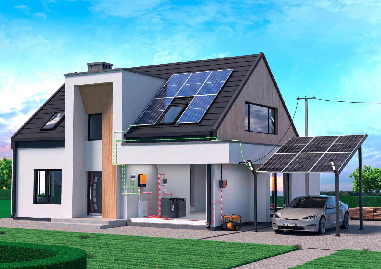 Частный дом с солнечными батареями