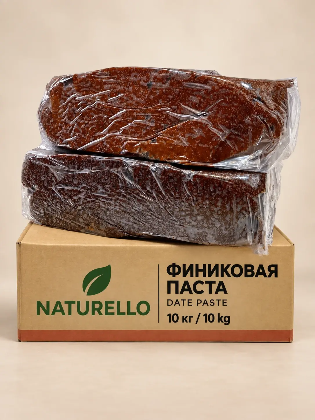 Финиковая паста NATURELLO, коробка 10 кг — визуализация упаковки