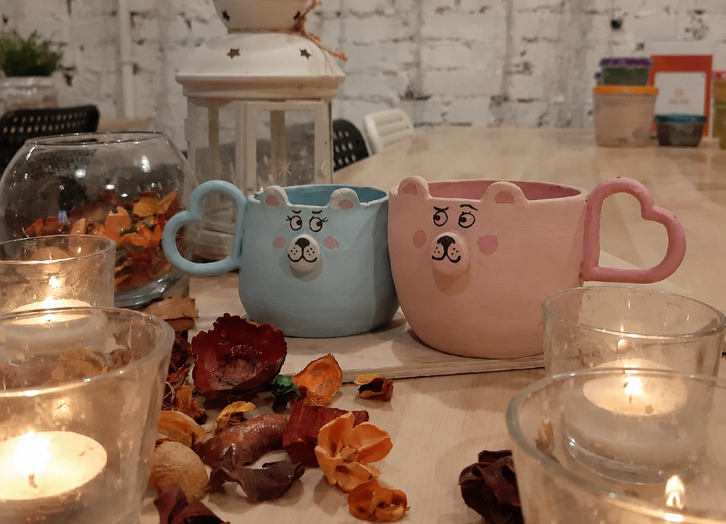 matching handmade clay mugs for couples, romantic pottery making Toronto idea