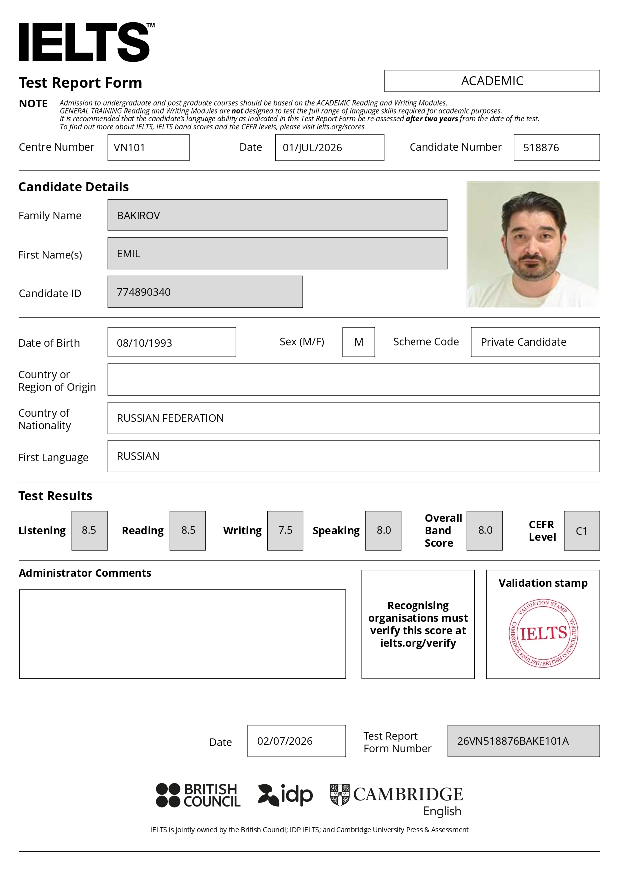 IELTS Academic — 8.0/9.0
