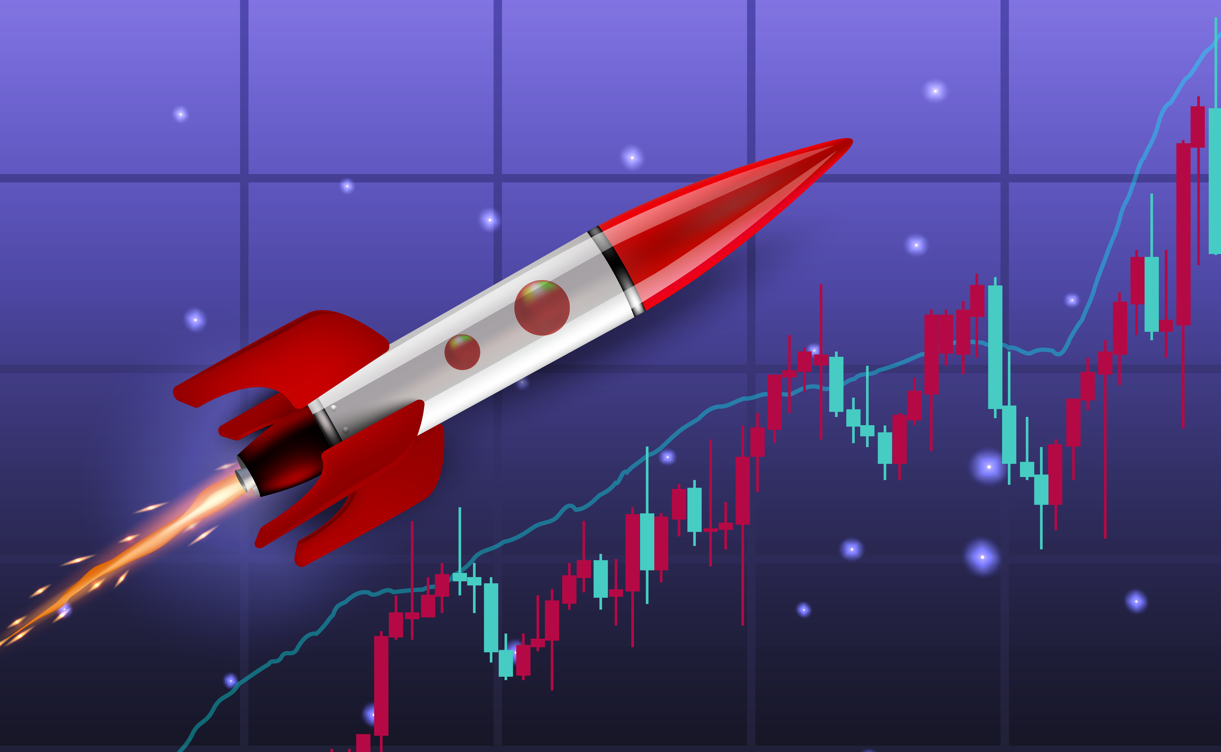 What is Spot Trading in Crypto: A rocket on a cryptocurrency chat represents crypto spot trading
