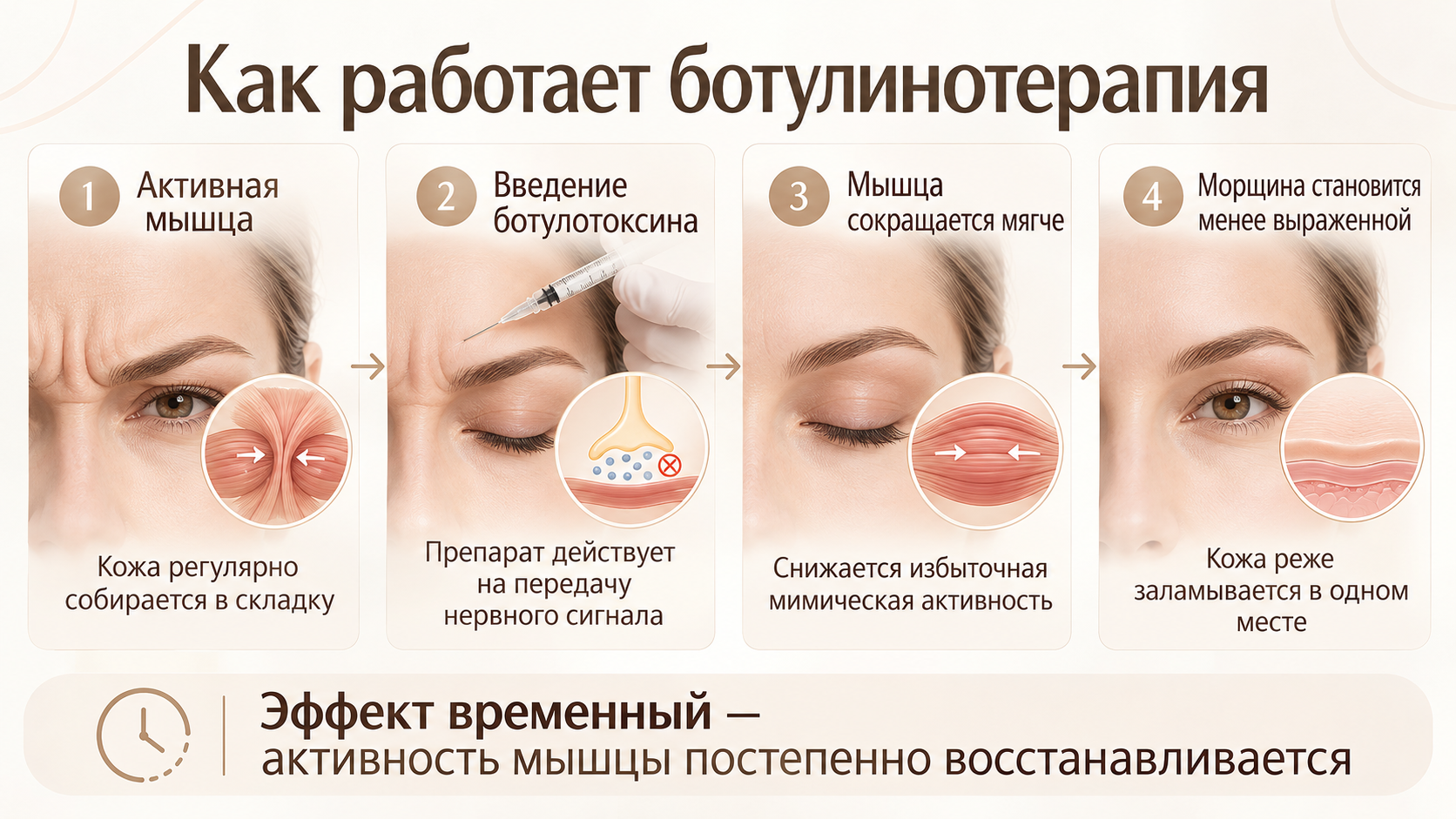 Механизм действия ботулотоксина при ботулинотерапии мимических морщин