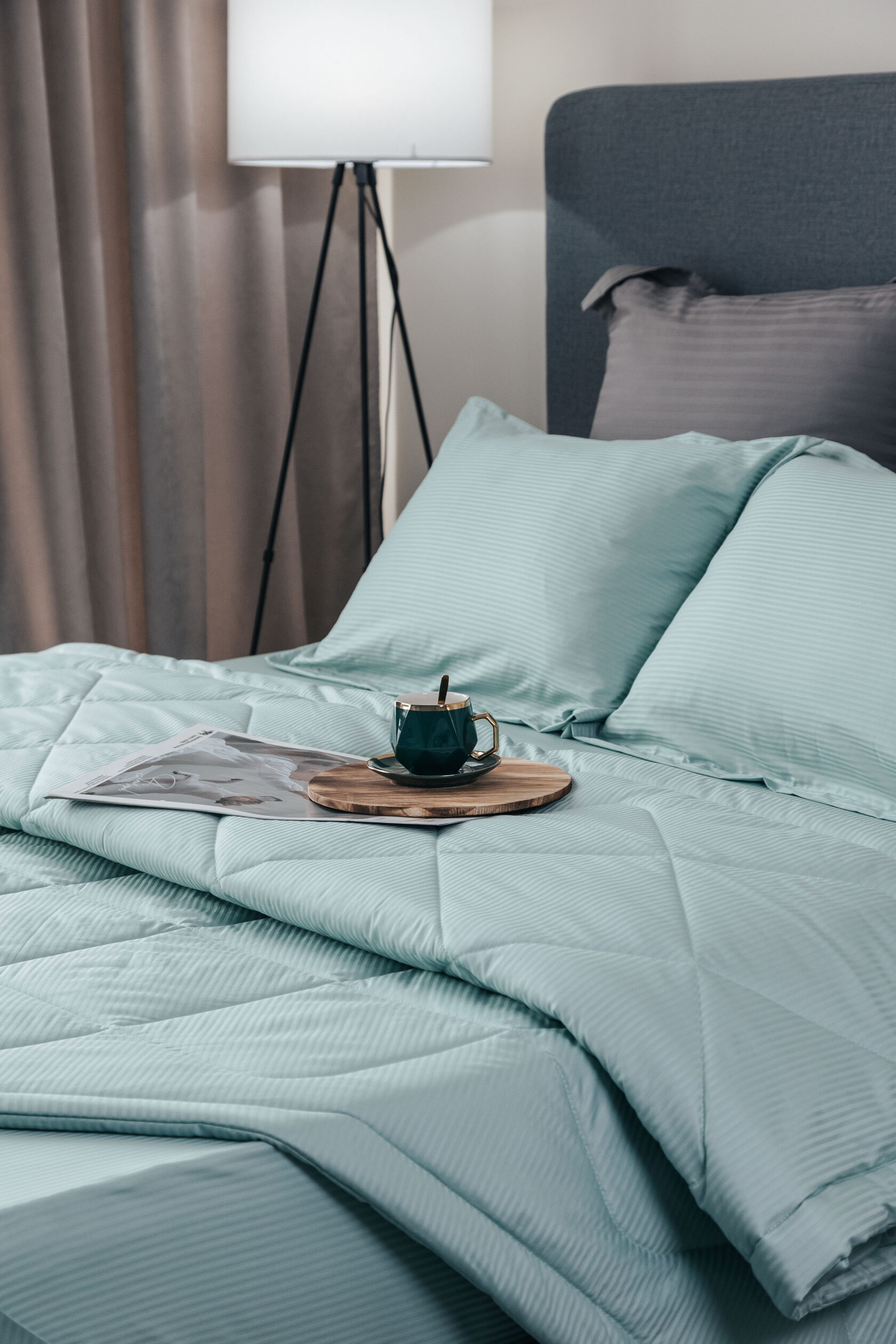 Комплект постельного белья со встроенным одеялом «Страйп-сатин» — отельный стандарт