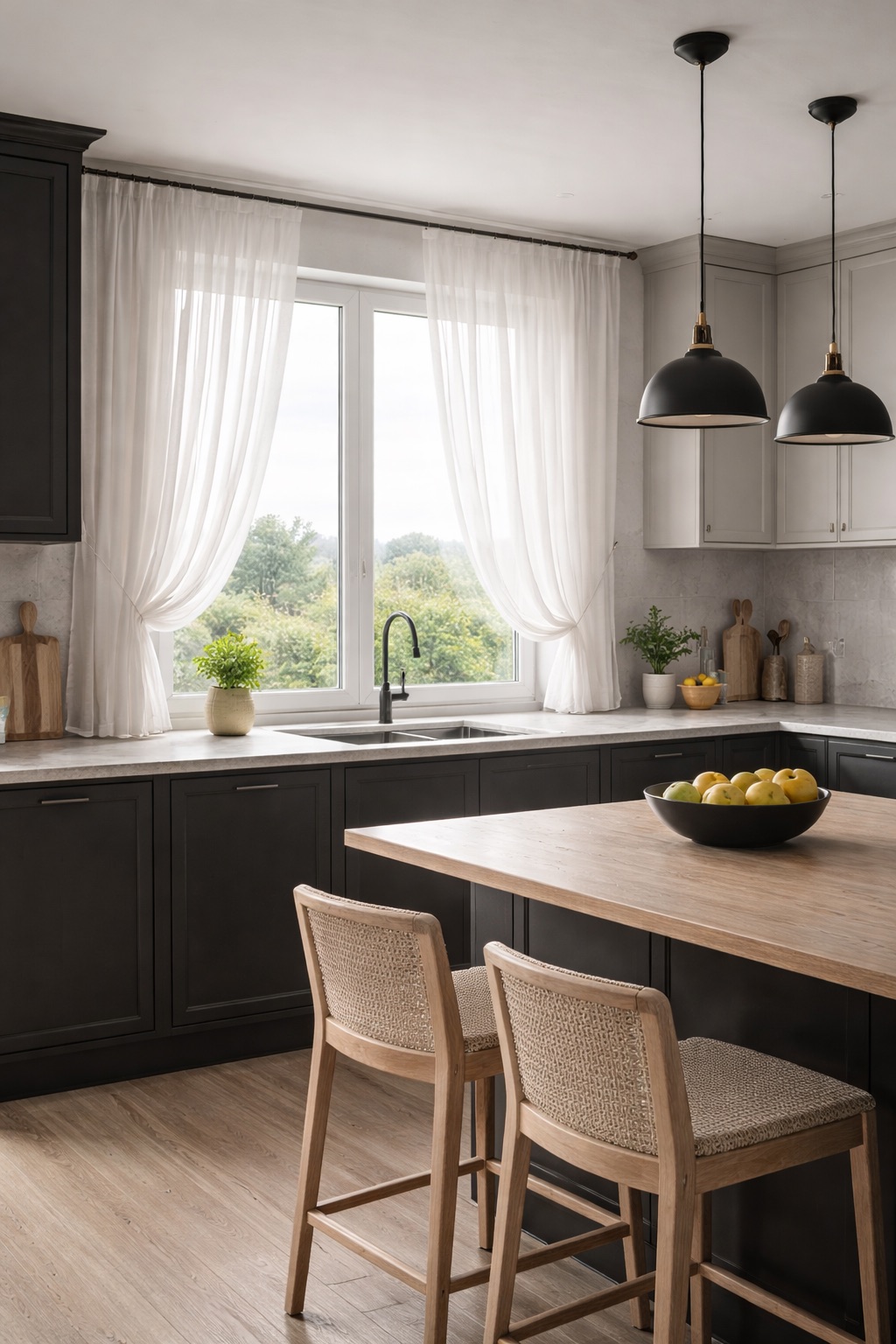 Кухня, тюль и компактное оформление окна