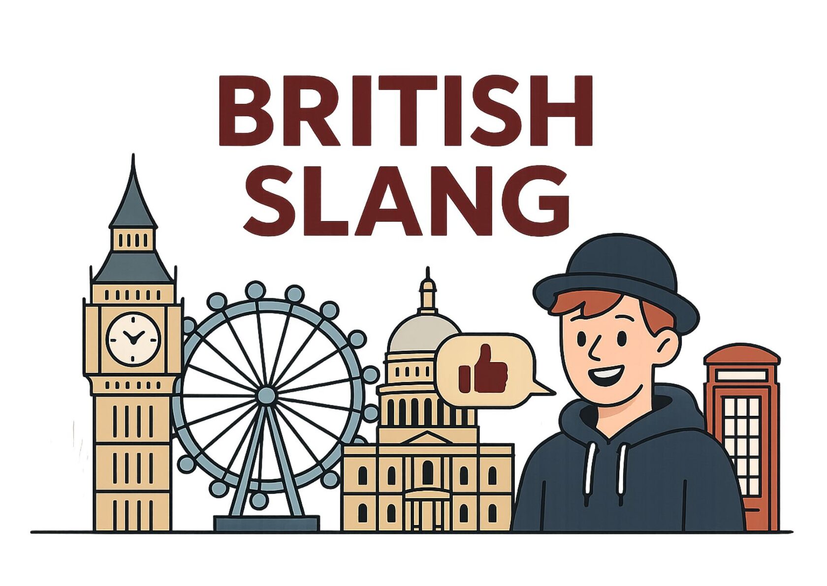 Британский сленг 2025 — яркая стилизованная иллюстрация