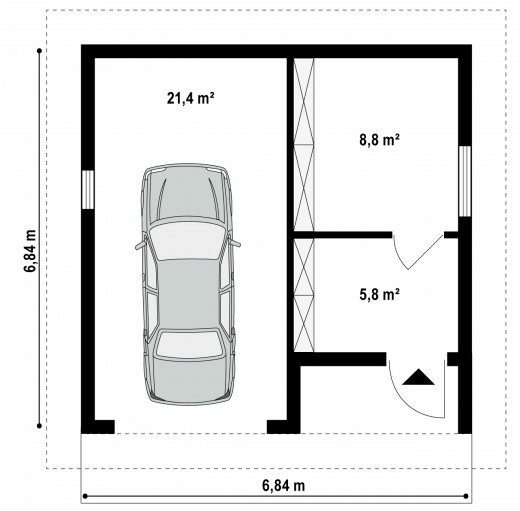 План гаража 4 Площадь: 64м² Размер: 8х8 м