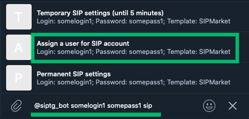 Transferring a configured SIP account to use Telegram as a Softphone 