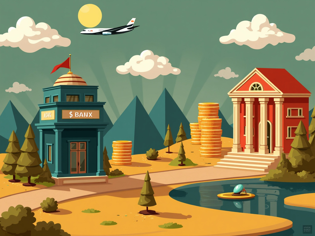 city with bank and plane