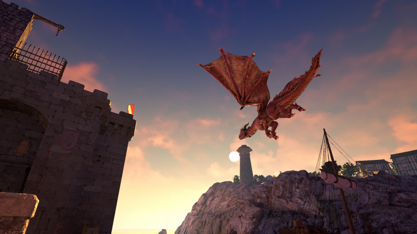 Дракон над замком в VR-квесте Dragon Tower