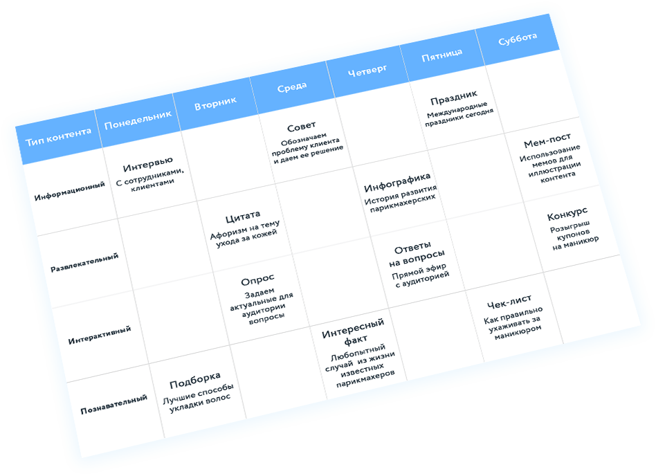 Контент план на месяц пример
