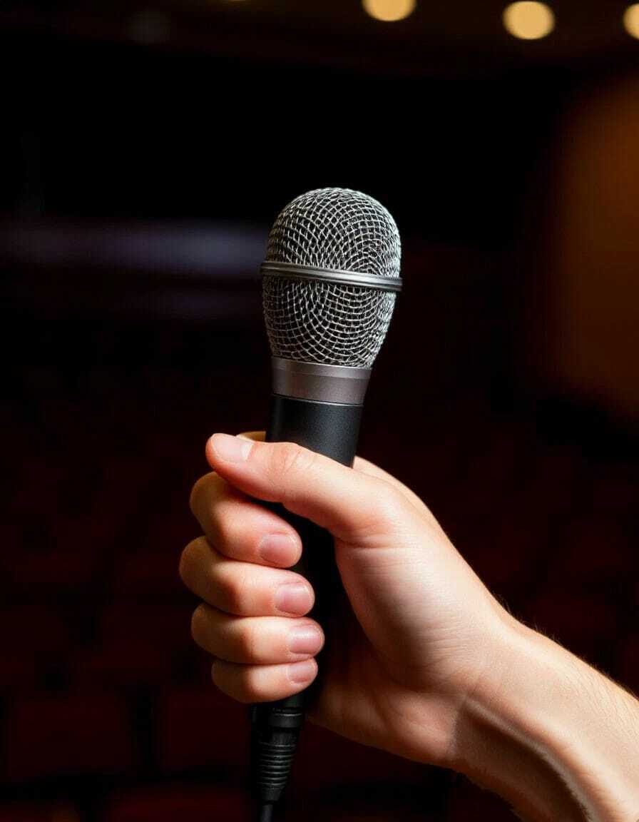 рука с микрофоном: публичные выступления