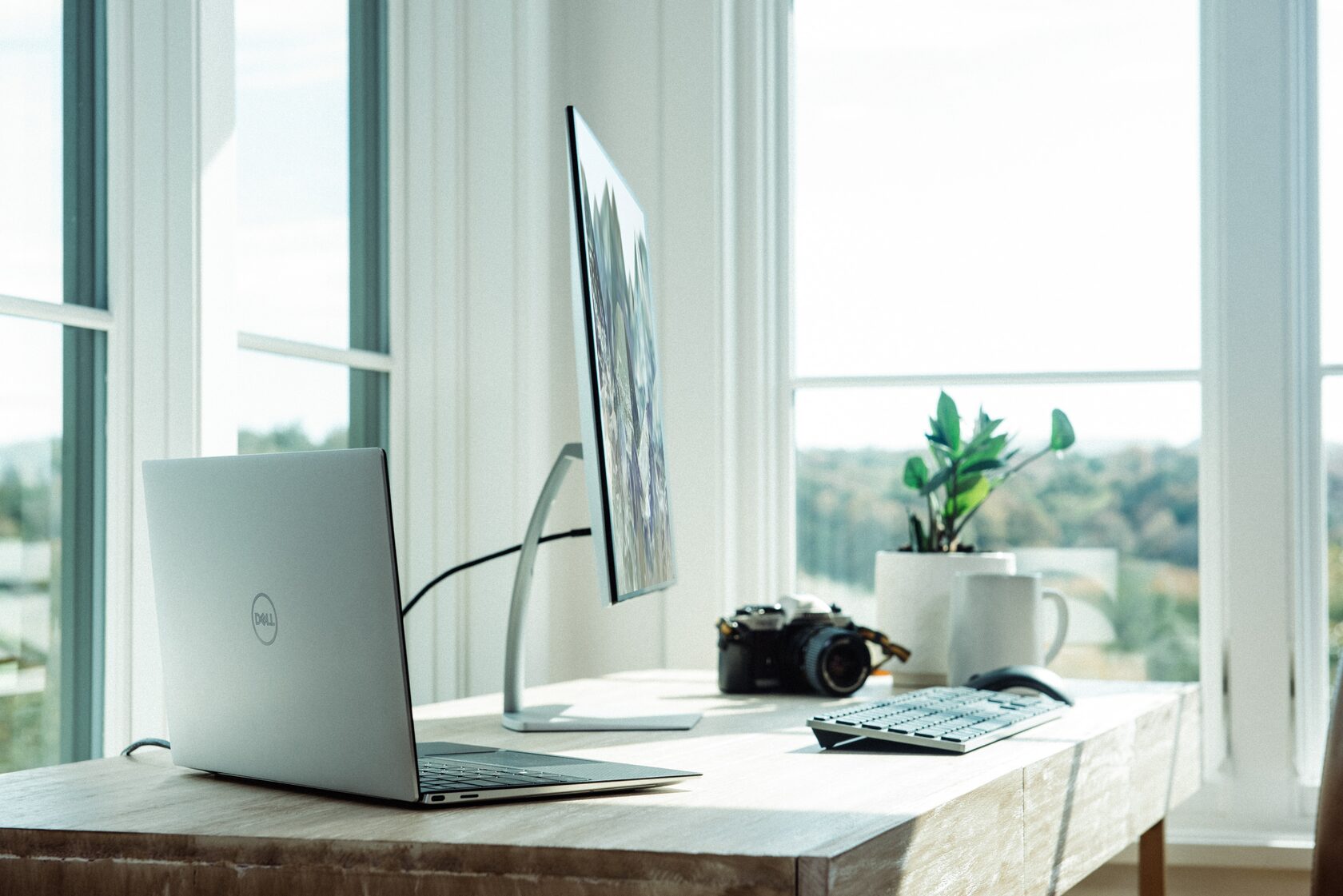 A desktop on a table