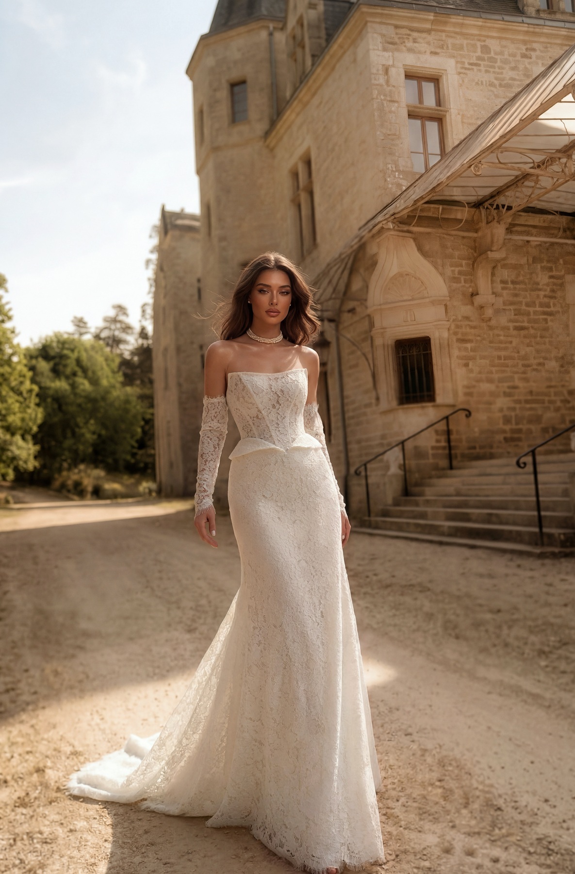 свадебное платье с баской на талии