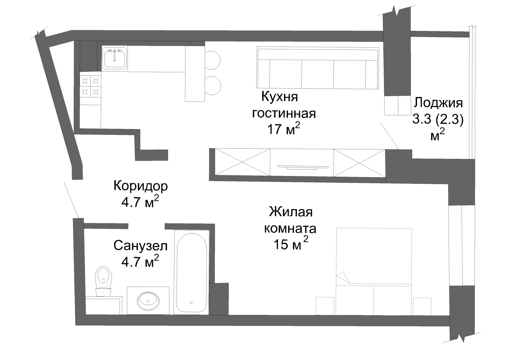 Двухкомнатная квартира в Московском районе в новостройке