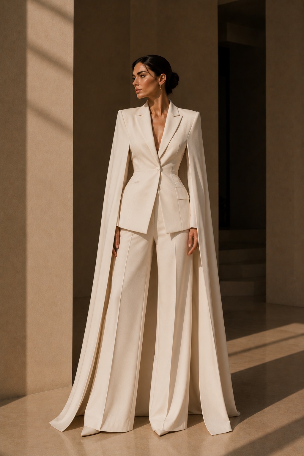 Luxury ivory cape suit by ELARÉ Atelier