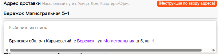 Пример корректного ввода адреса — результат 1