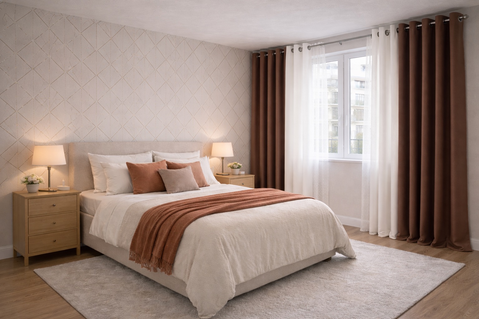 Шторы для спальни, современная классика