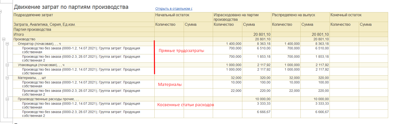 1С Комплексная автоматизация 2: движение затрат по партиям производства