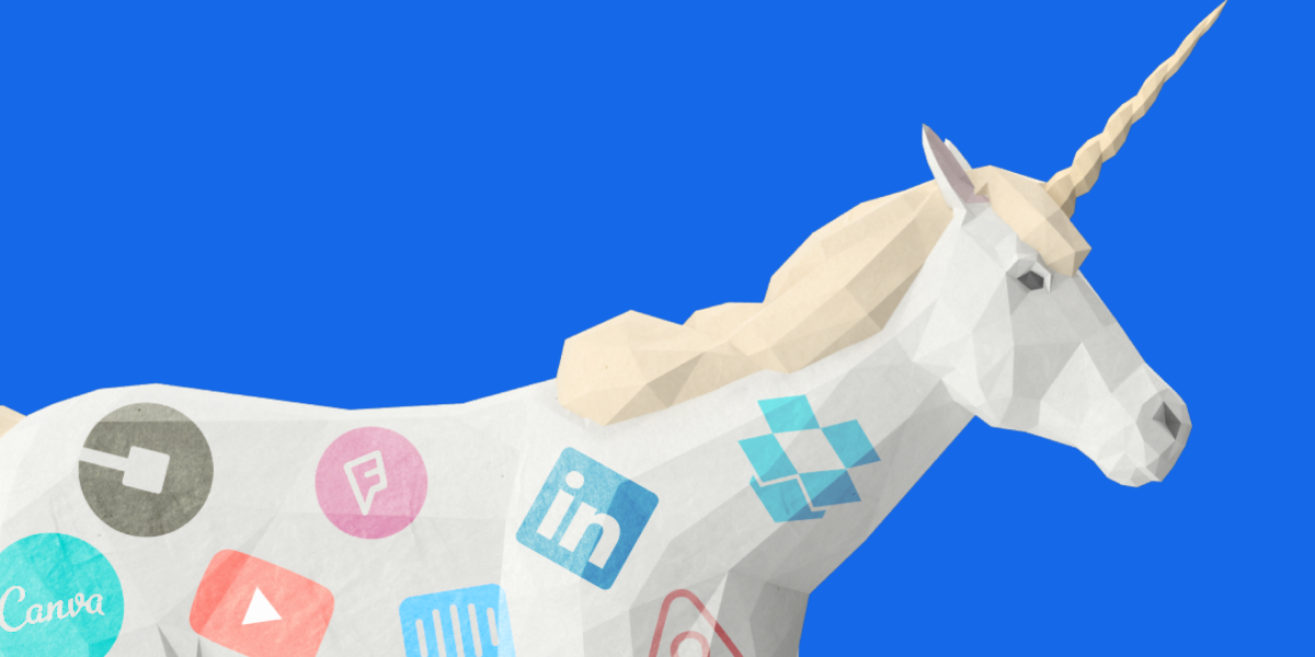 полигональный единорог с логотипами