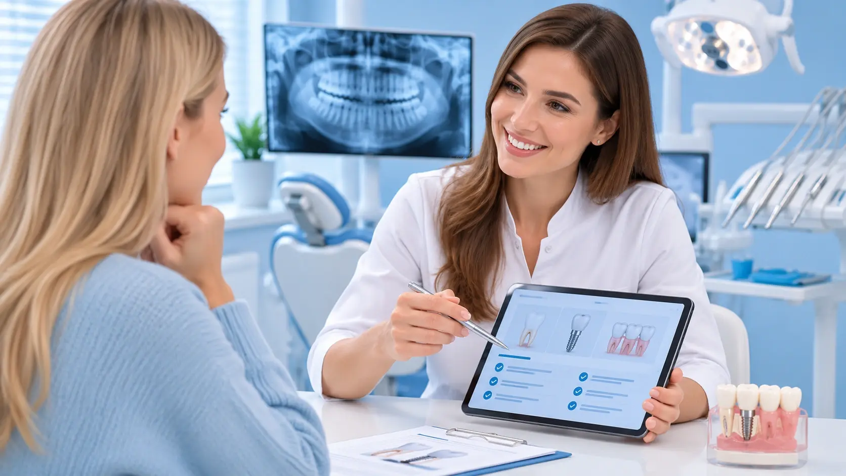 Врач стоматологии Good Smile консультирует пациента по стоимости лечения зубов в Балашихе