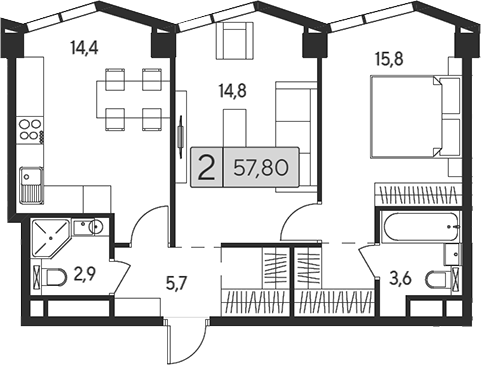 2-комн 57,80 м²