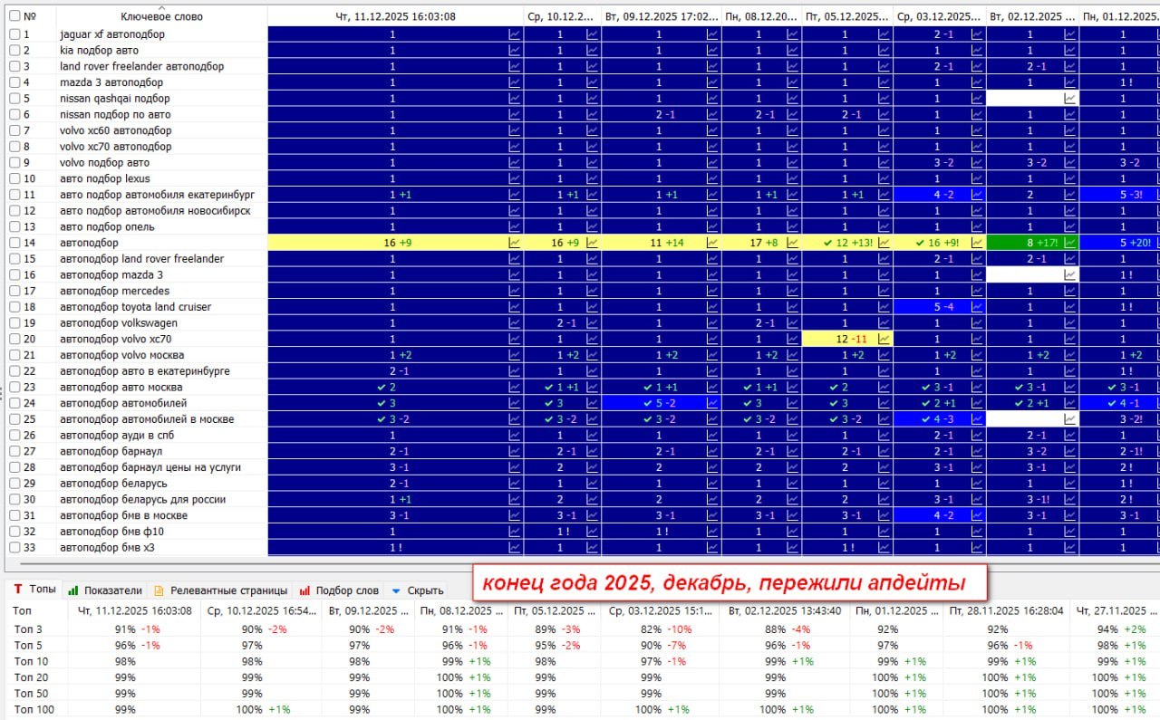 Трекер позиций, декабрь 2025: топ-3 91%, топ-10 98%