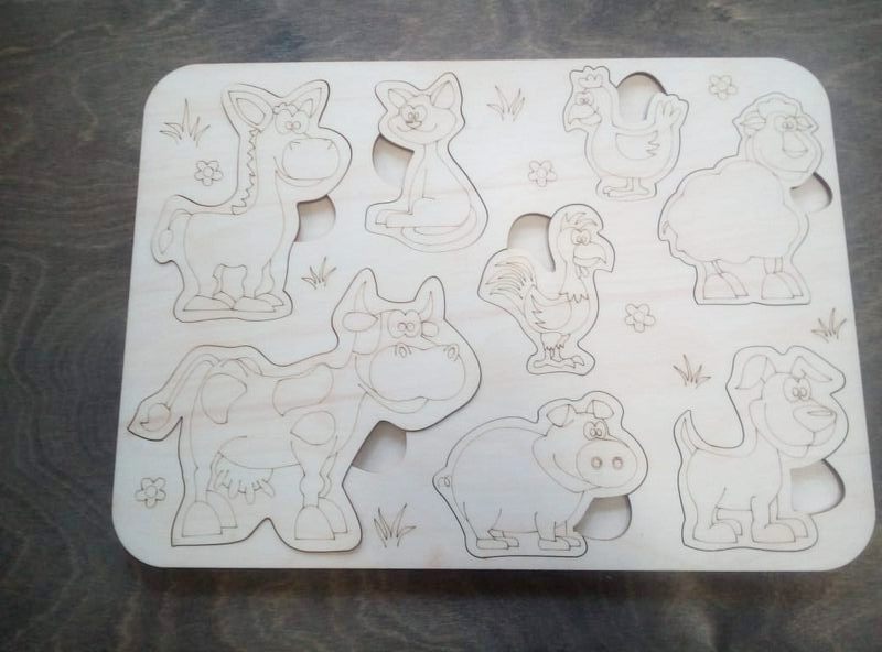 Пазл детский животные с фермы из фанеры