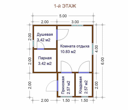 Проекты бань из бруса с комнатой отдыха 6х4