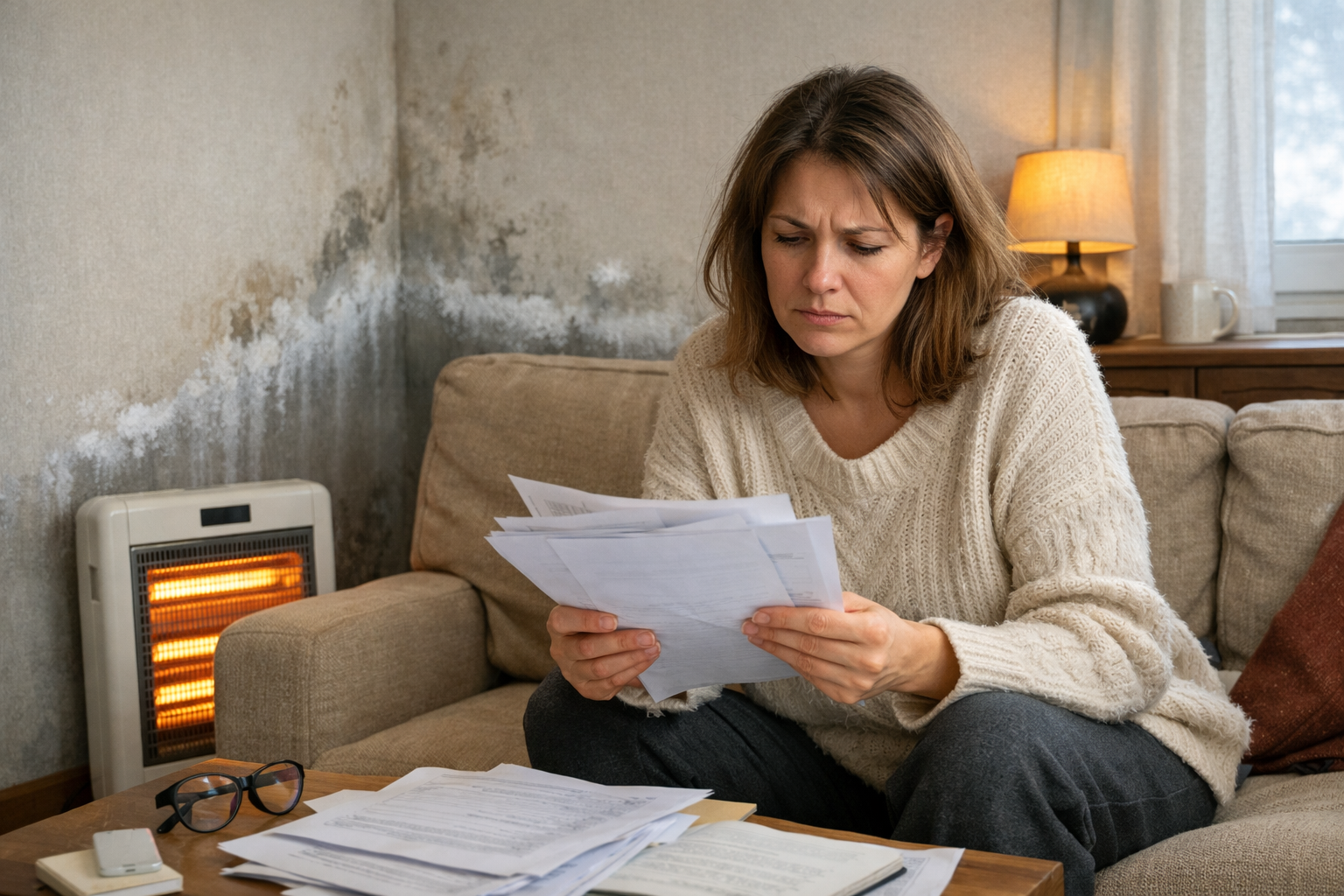 Житель квартиры с документами после проверки УК — промерзание стен не устранено