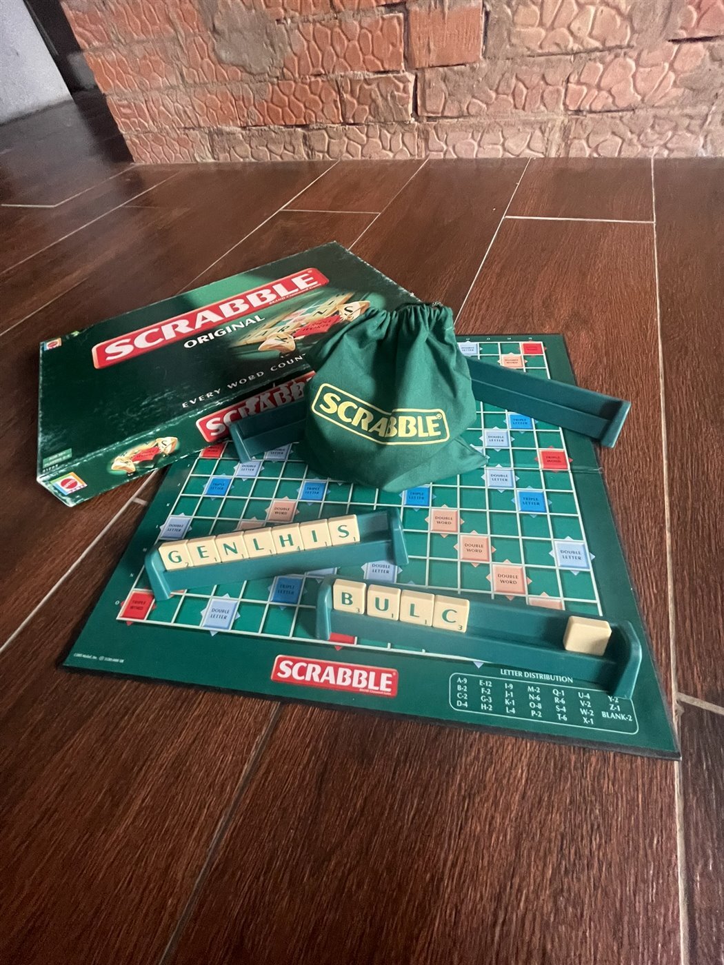 Our English Scrabble set, ready for a game