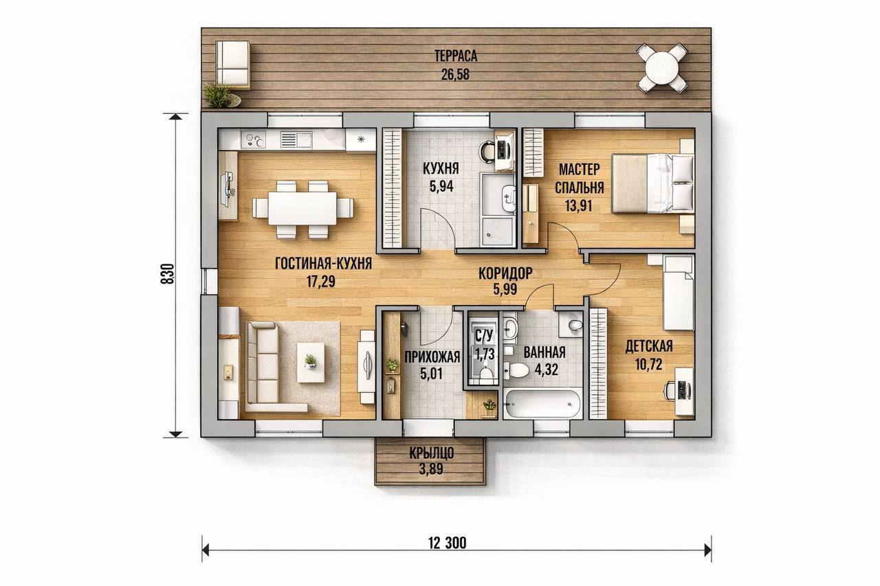 Планировка 80 м²