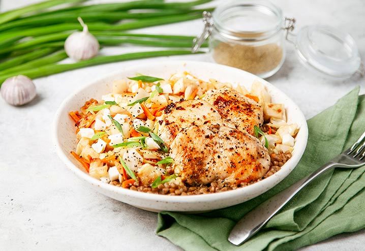Жареная капуста с яйцом и куриными медальонами – рецепт приготовления с фото | Elementaree