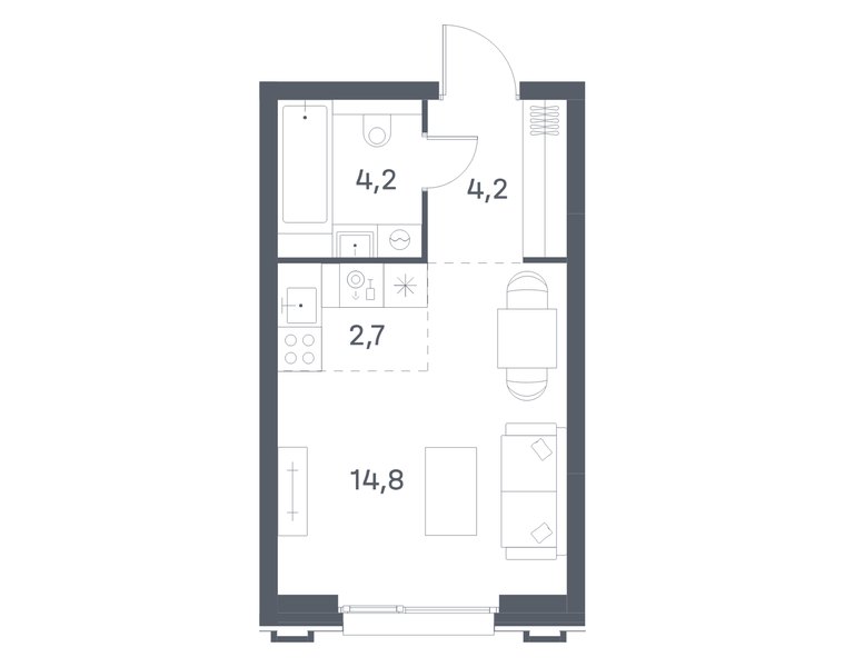 Планировка студии 25,9 м² в ЖК Portland: корпус 5, секция 1, 12-й этаж