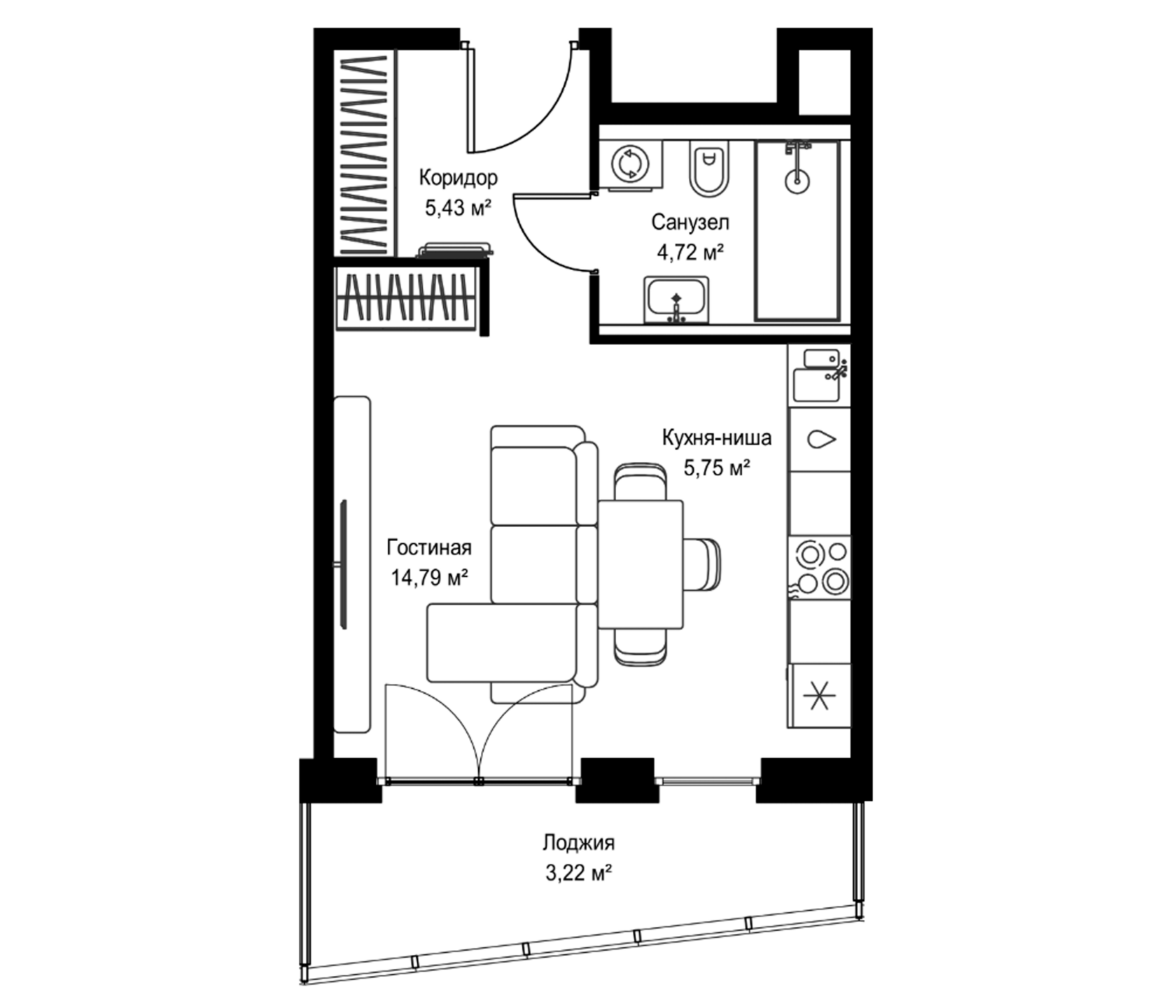 Студия 34,28 м²