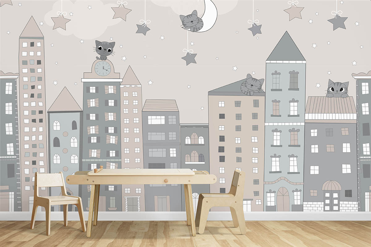 Детские обои котята и звёзды