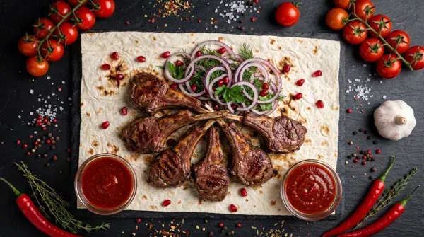 Шашлык на берёзовых углях с луком и зеленью
