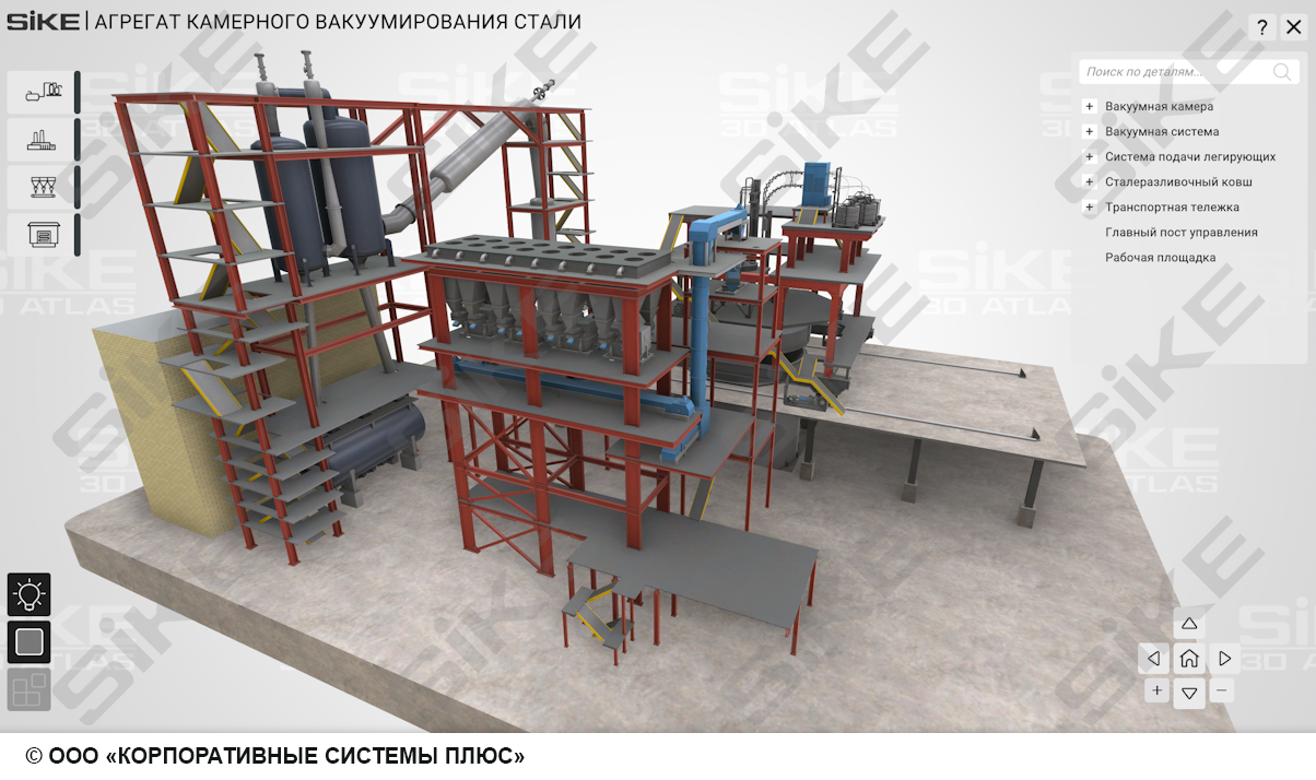 Устройство агрегата камерного вакуумирования стали (АКВ) — SIKE  Интерактивный тренажер (3D Атлас 2.0) для изучения оборудования