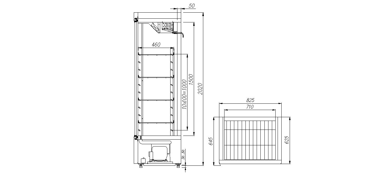 Шкаф Polus / Полюс СО СТЕКЛЯННЫМИ ДВЕРЬМИ R560 С (стекло) Сarboma INOX чертёж