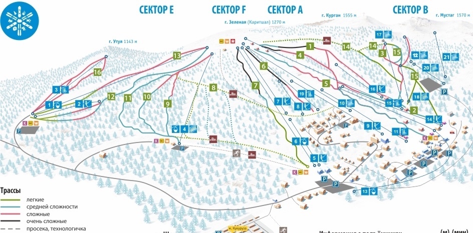 Карта горнолыжных трасс и подъемников в Шерегеше.