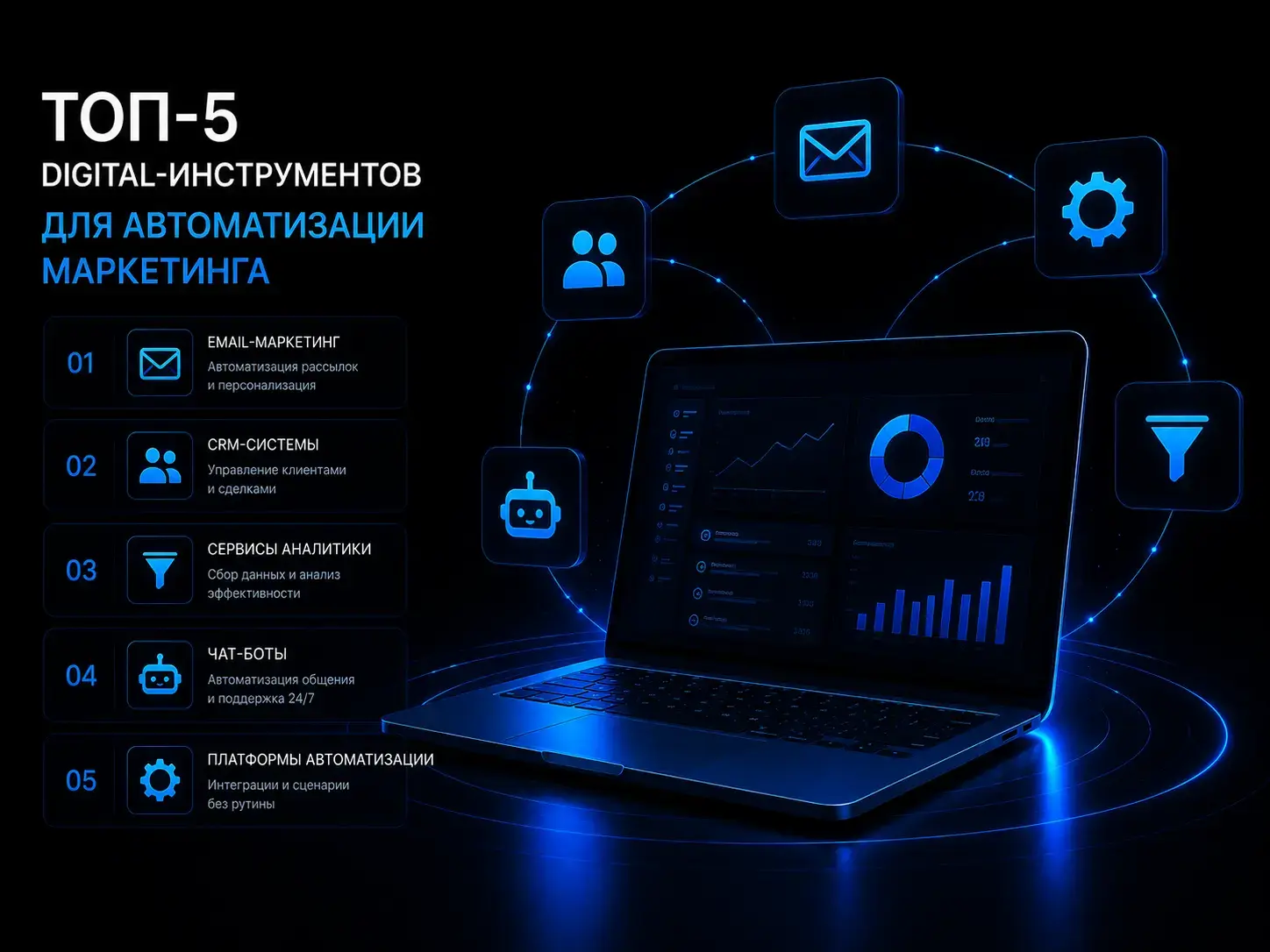 ТОП-5 digital-инструментов для автоматизации маркетинга — лучшие сервисы для email-рассылок, чат-ботов, CRM и аналитики
