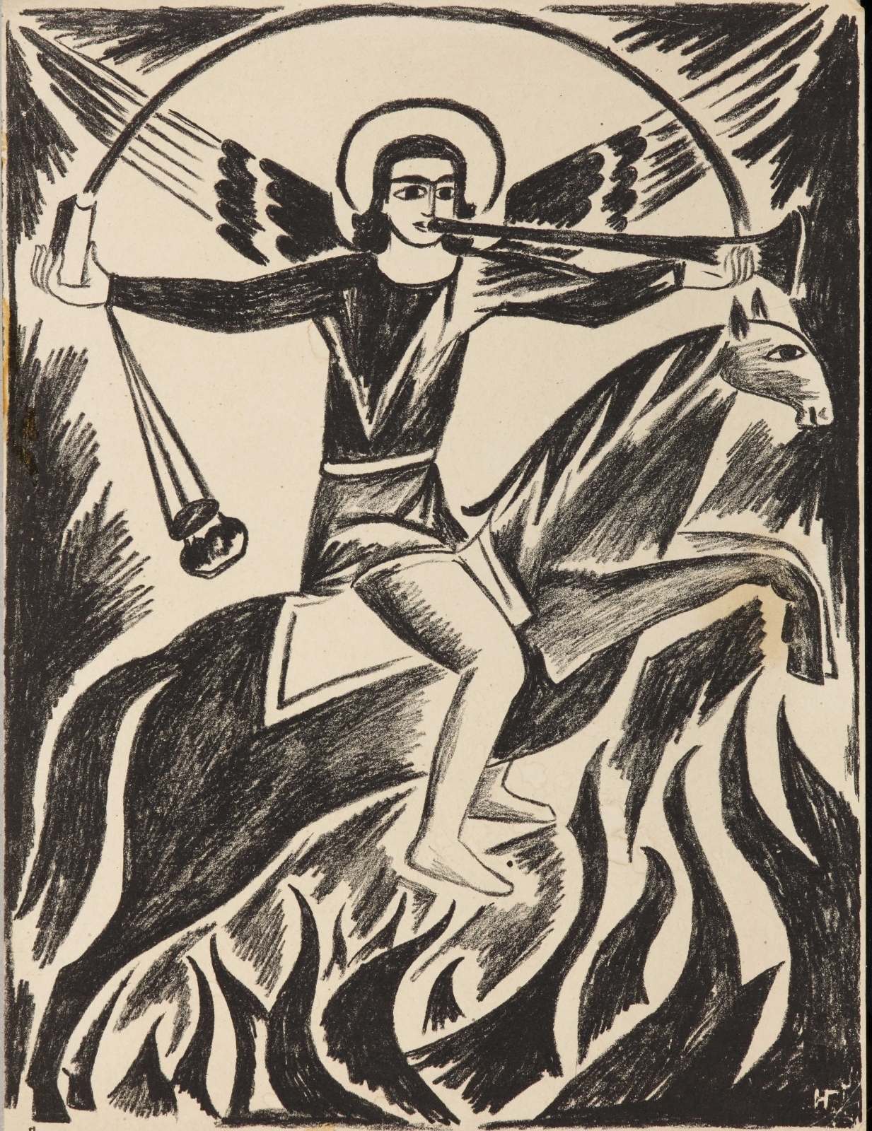 Архангел Михаил. Из папки литографий «Мистические образы войны». 1914