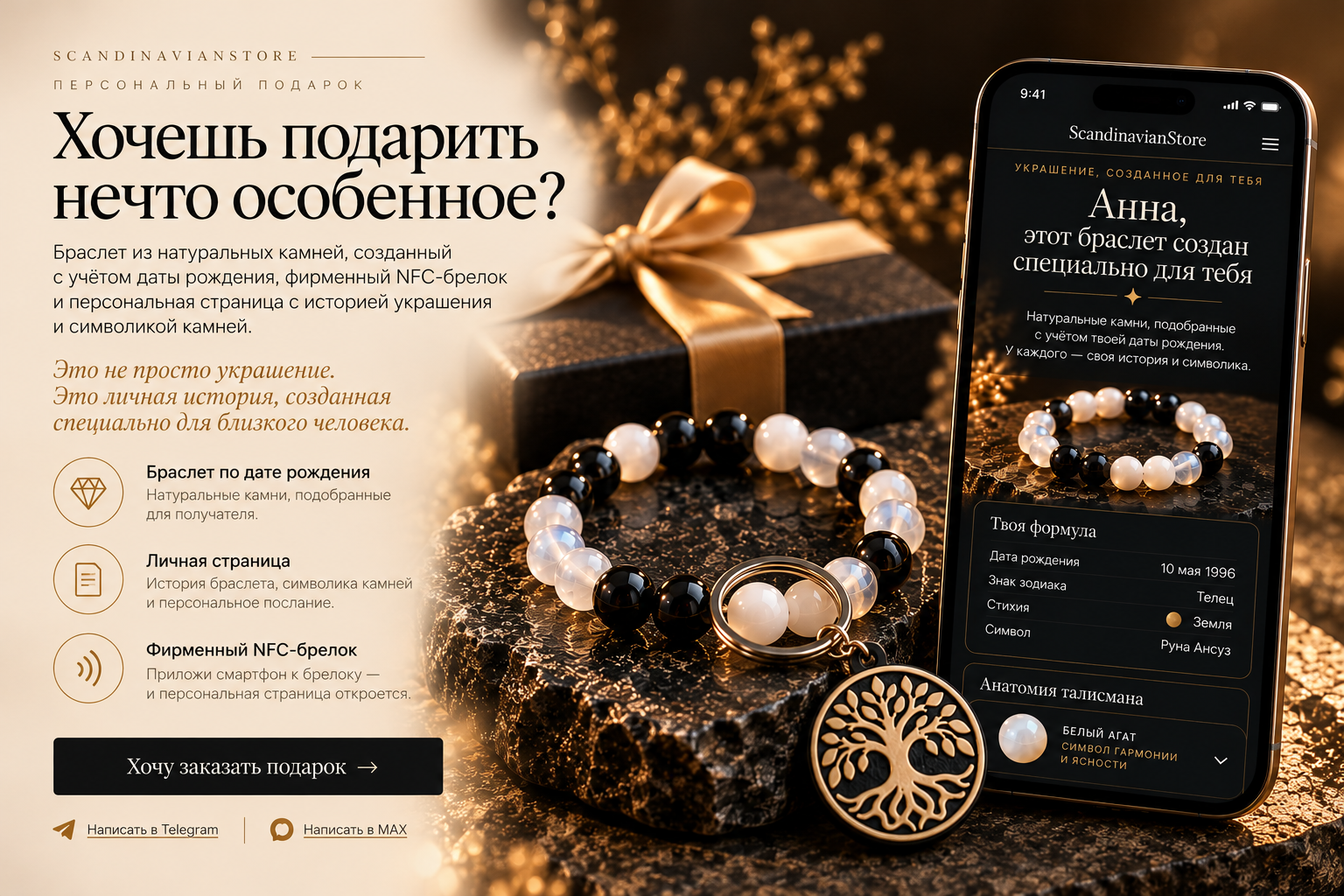 Персональный подарок ScandinavianStore: браслет, NFC-брелок и личная страница