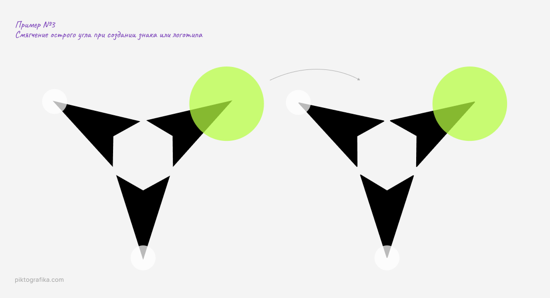 Пример №3 Смягчение острого угла при создании знака или логотипа