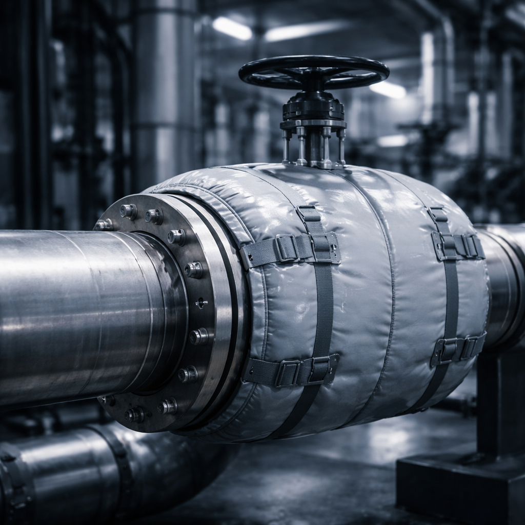 Термочехол на промышленном фланцевом узле в системе теплоснабжения