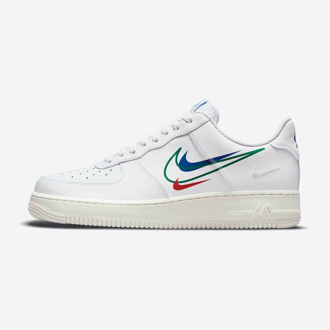 Nike Air Force 1 Low Multi Swoosh Blue Red Colorway White Game Royal University Red Green Noise