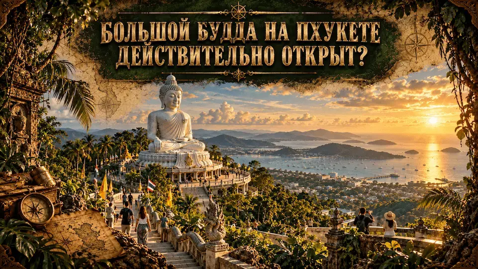 Открытый Большой Будда на Пхукете и посетители на территории комплекса