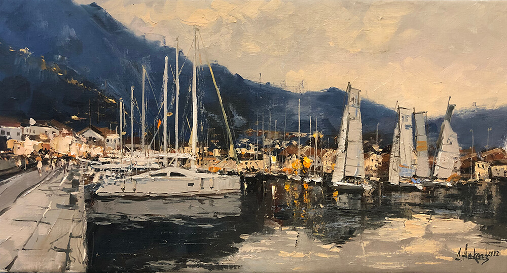 Kotor at night. Montenegro. 2022. Oil on canvas, 45x70 cm