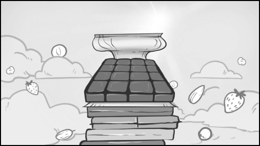 Трансформация плитки Ritter Sport в кубок – Кадр из художественного сториборда: шоколад превращается в трофей, символизируя превосходство вкуса. Лидер качества, идеальный десерт, брендовая эстетика