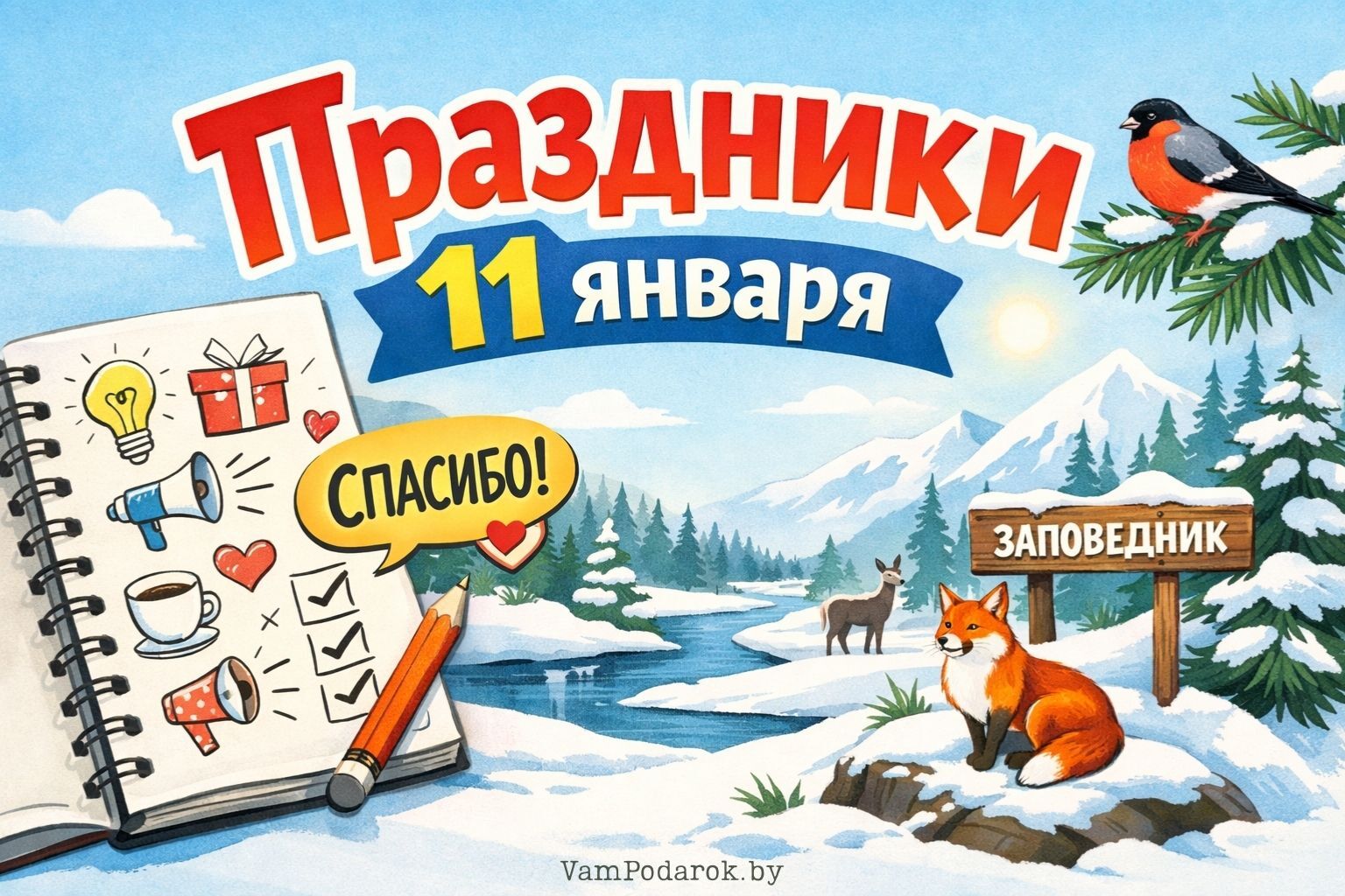 Праздники 11 января 2026 года – открытки и картинки